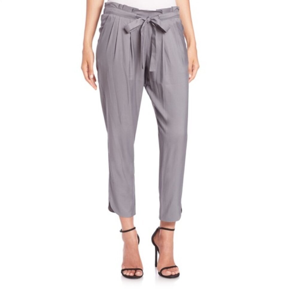 Ramy Brook Allyn Stretch Silk Pleated Cropped Pants - Small